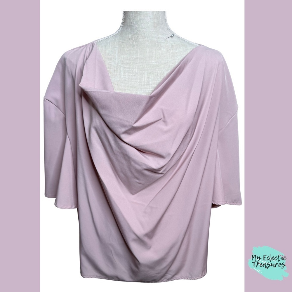 🌸 Blush Pink Draped Cowl Neck Blouse | Size XL